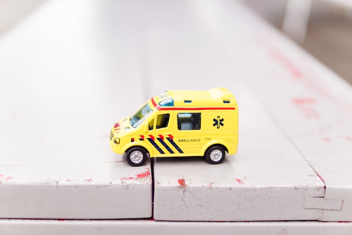 Ambulance car on park bench