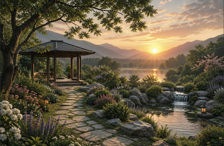 Peaceful sunset over the sanctuary