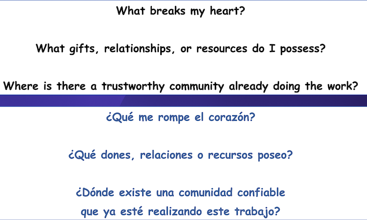 What breaks my heart?
What gifts, relationships, or resources do I possess?
Where is there a trustworthy community already doing the work?